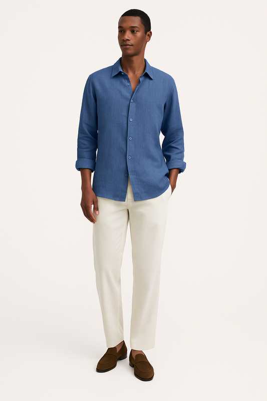 Men’s Linen Shirt with Rolled Collar – Lightweight & Breathable Beachwear