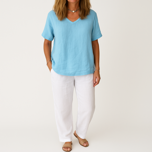 Women's Cotton-Linen Casual Top – Lightweight Short Sleeve Blouse
