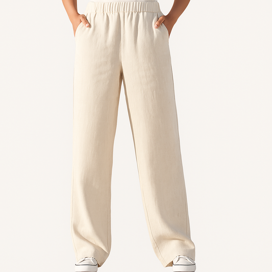 Women's 100% Linen Wide-Leg Trousers – High Waist & Lightweight Breathable Fabric